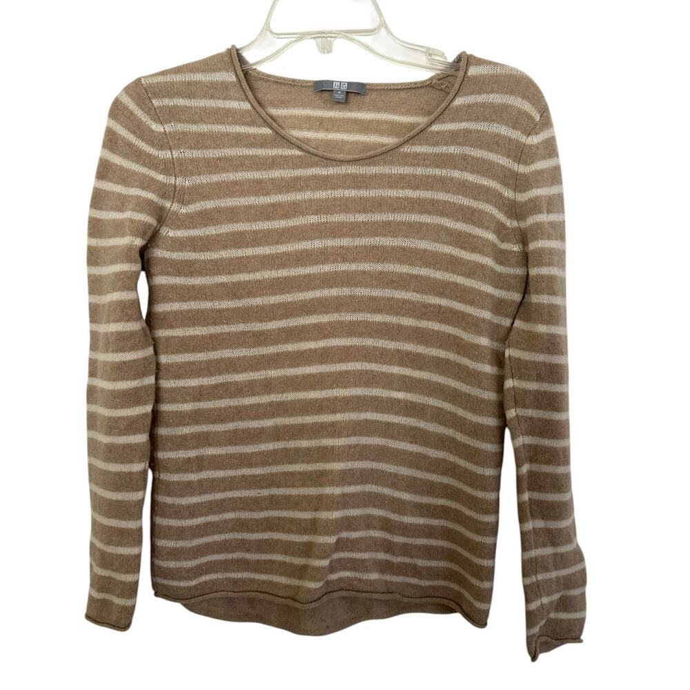 𝅺UNIQLO cashmere striped rolled hem long sleeve sweater